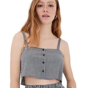 LE BOP Gingham Button-Front Crop Cami - Black & White